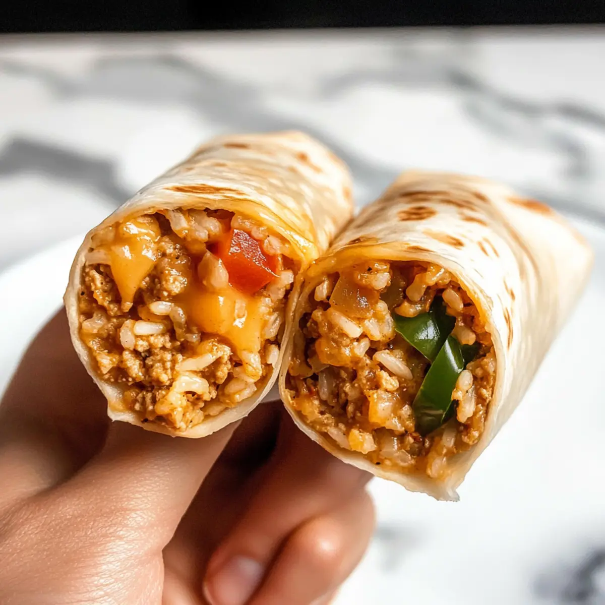 Cheesy Ground Chicken and Rice Burritos
